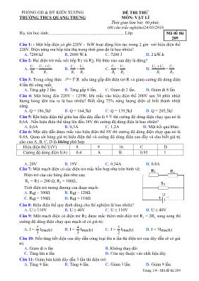 Đề thi thử THPT quốc gia Vật lí - Mã đề 209 - Năm học 2015-2016 - Trường THCS Quang Trung